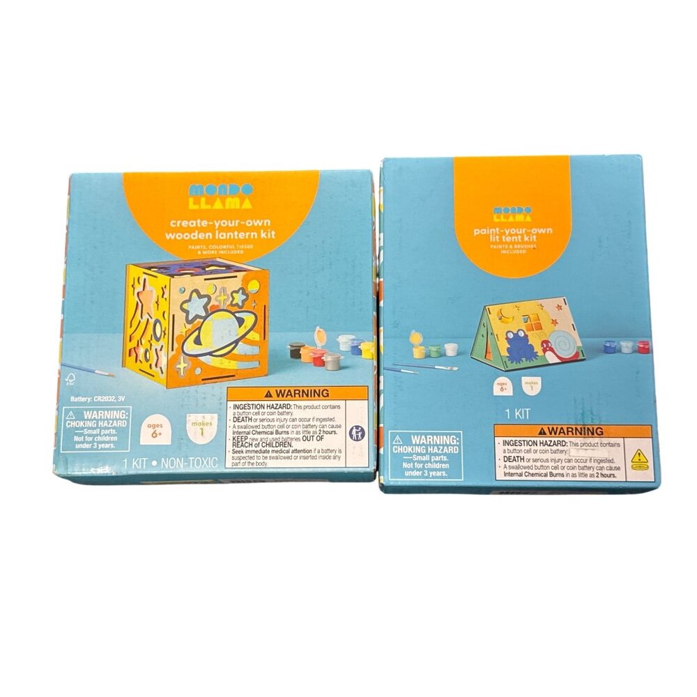 Mondo Llama Paint-Your-Own Wooden Lantern Kits & Lit Tent Kit Crafts For Kids Ag